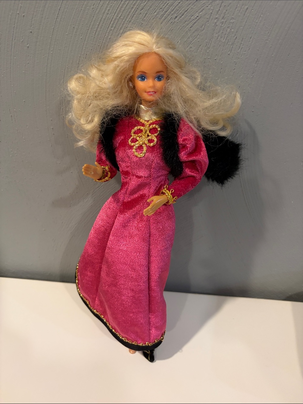 Mattel Blonde Hair Fashion Doll in Hot Pink and Black Gown